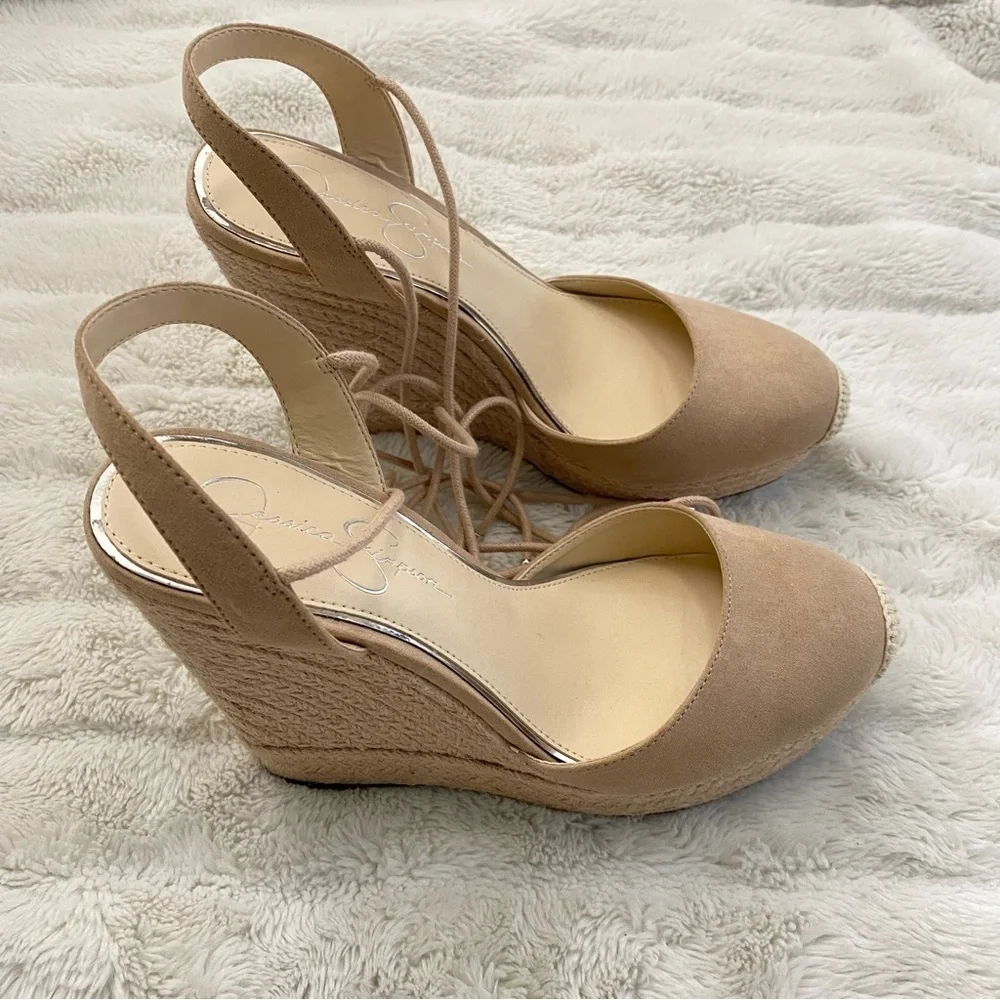Jessica Simpson Cream Lace-Up Platform Wedge Espadrilles New Size 10